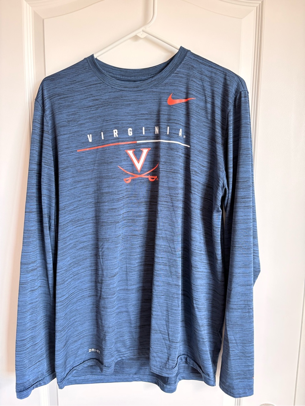 Nike Virginia Long-Sleeve Performance Tee - Heather Blue with Orange Logo.